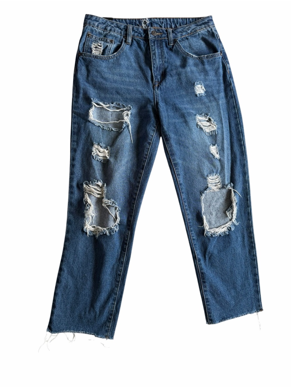 🌟Almost Famous Distressed Dark Blue Boyfriend Cropped Ankle Jeans